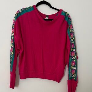 Hot Pink Floral-Trim Sweatshirt
